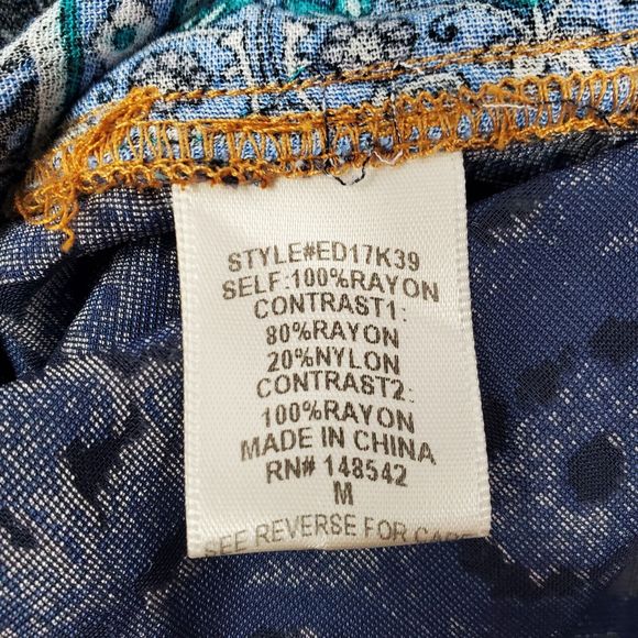 Aratta Silent Journey Embroidered Floral Blouse Tunic Womens Large Blue Boho EUC - Picture 13 of 16